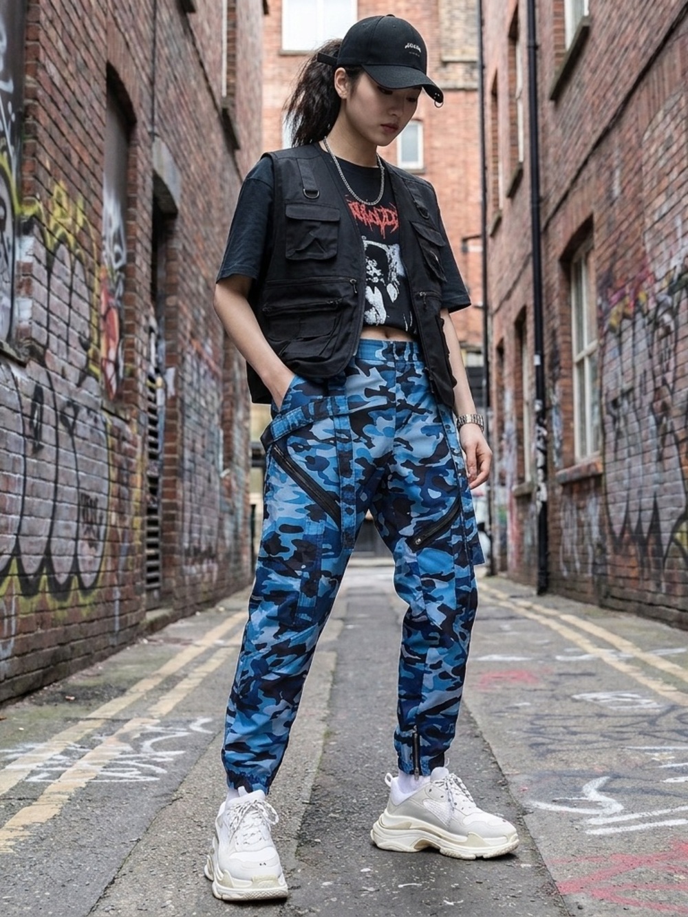 Balera Dance wear Blue Camo High-Waisted Utility Joggers